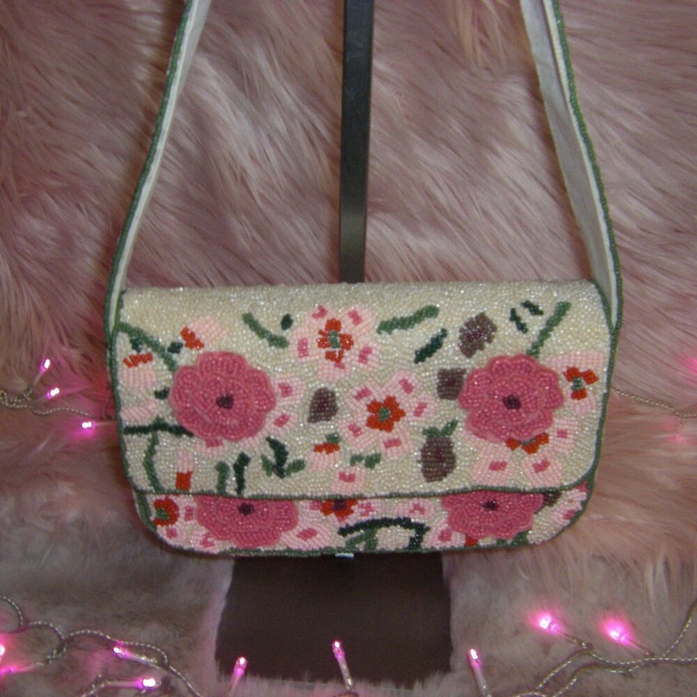 India Boutique Pink Floral Beaded Shoulder Bag - Picture 4 of 15